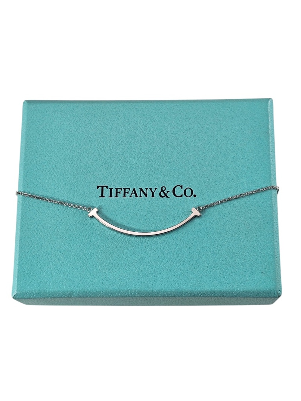 Tiffany & Co. 18K White Gold T Smile Pendant Necklace w/Pouch & Box #24738